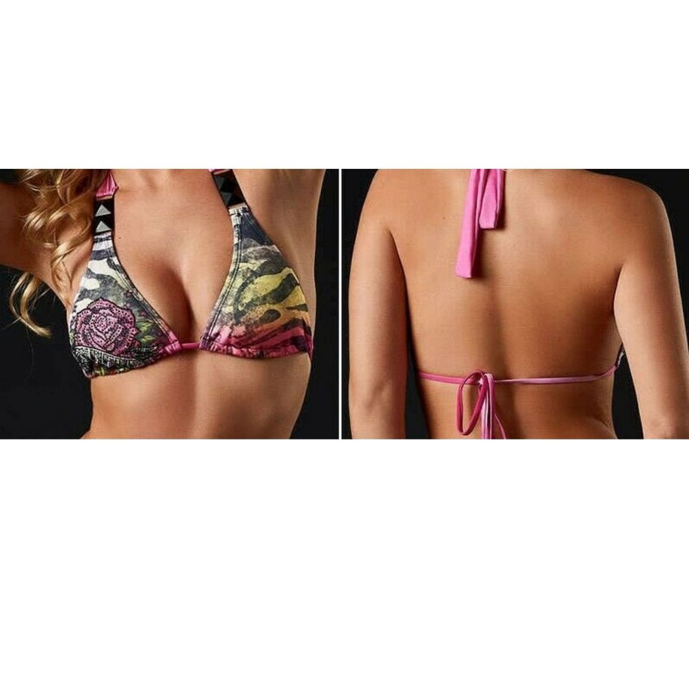 Sinful Multicolor Bikini with Pink Straps